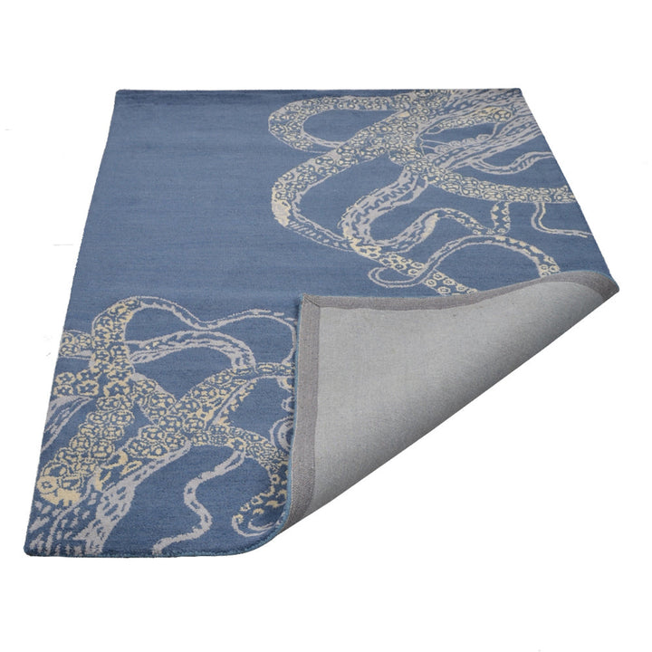 Hand Tufted Blue Beige Wool Contemporary Rug