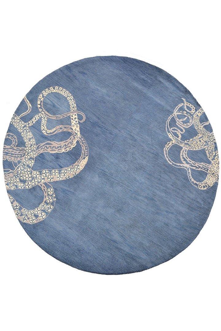 Hand Tufted Blue Beige Wool Contemporary Rug