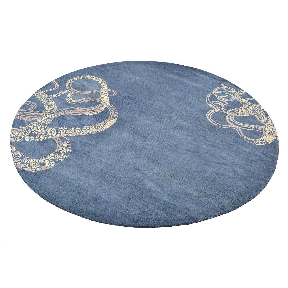 Hand Tufted Blue Beige Wool Contemporary Rug