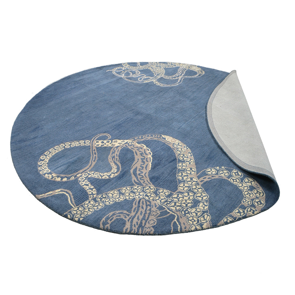 Hand Tufted Blue Beige Wool Contemporary Rug
