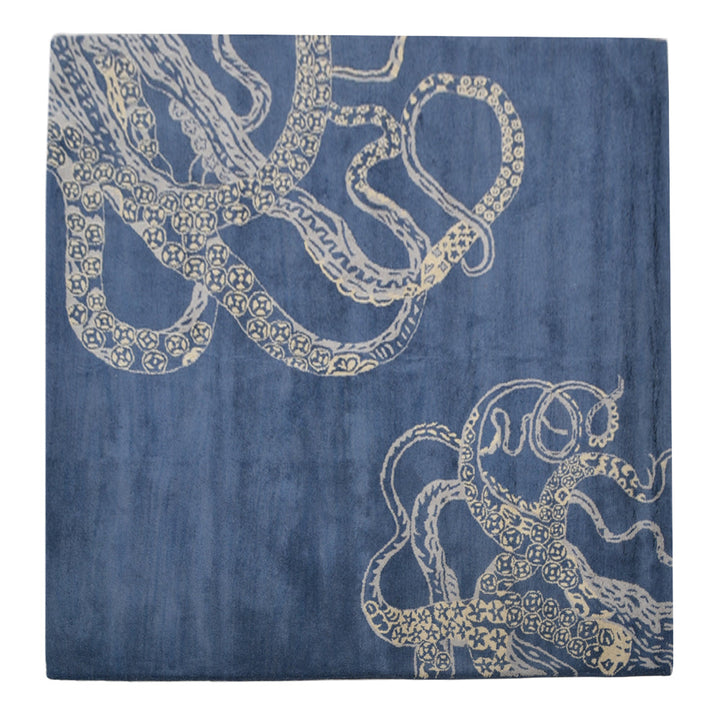 Hand Tufted Blue Beige Wool Contemporary Rug