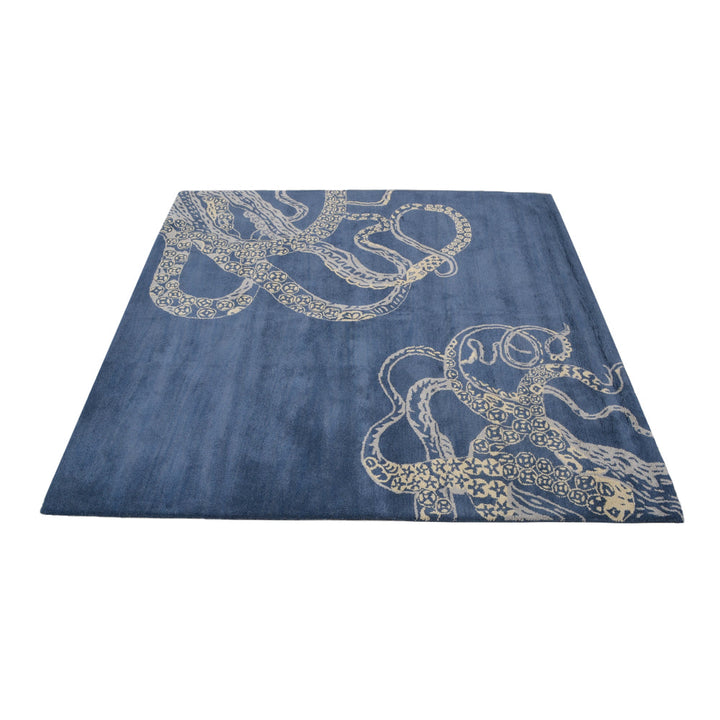 Hand Tufted Blue Beige Wool Contemporary Rug