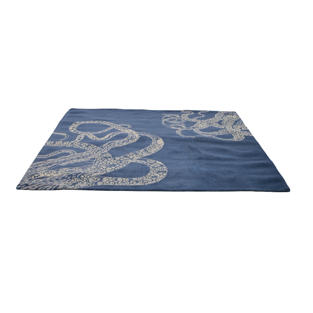 Hand Tufted Blue Beige Wool Contemporary Rug