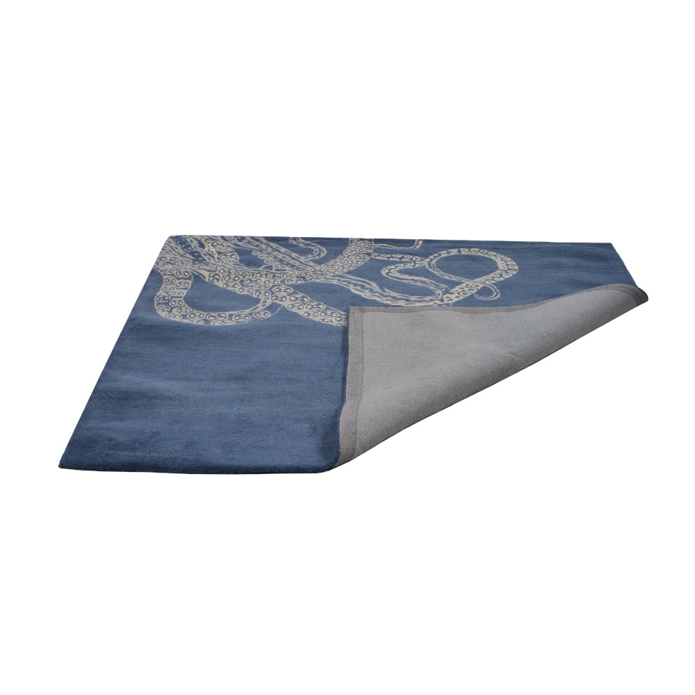 Hand Tufted Blue Beige Wool Contemporary Rug