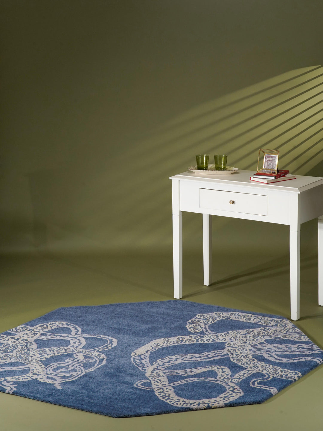 Hand Tufted Blue Beige Wool Contemporary Rug