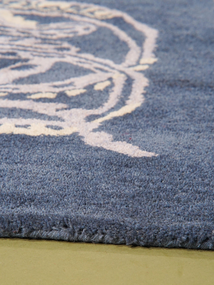 Hand Tufted Blue Beige Wool Contemporary Rug