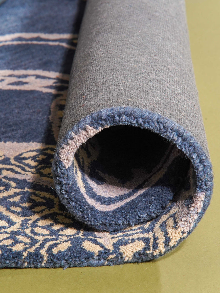 Hand Tufted Blue Beige Wool Contemporary Rug