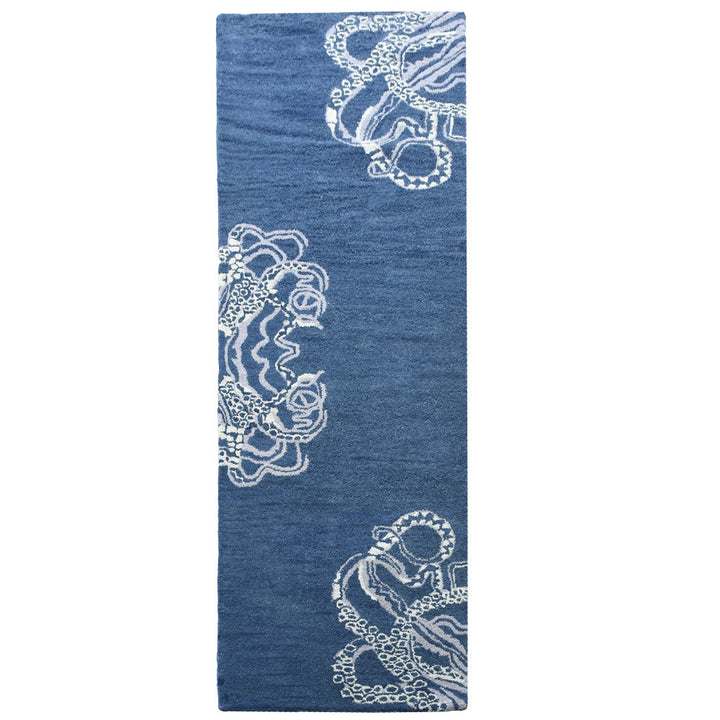 Hand Tufted Blue Beige Wool Contemporary Rug