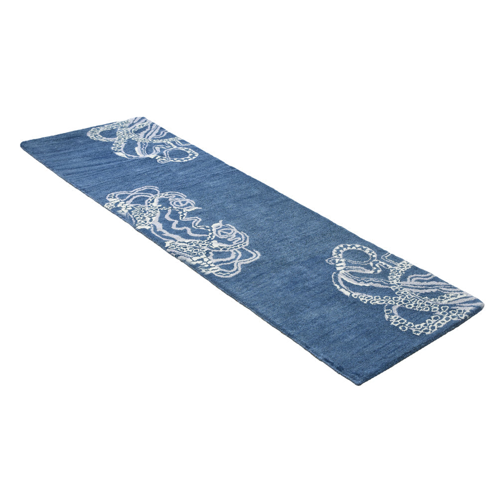 Hand Tufted Blue Beige Wool Contemporary Rug