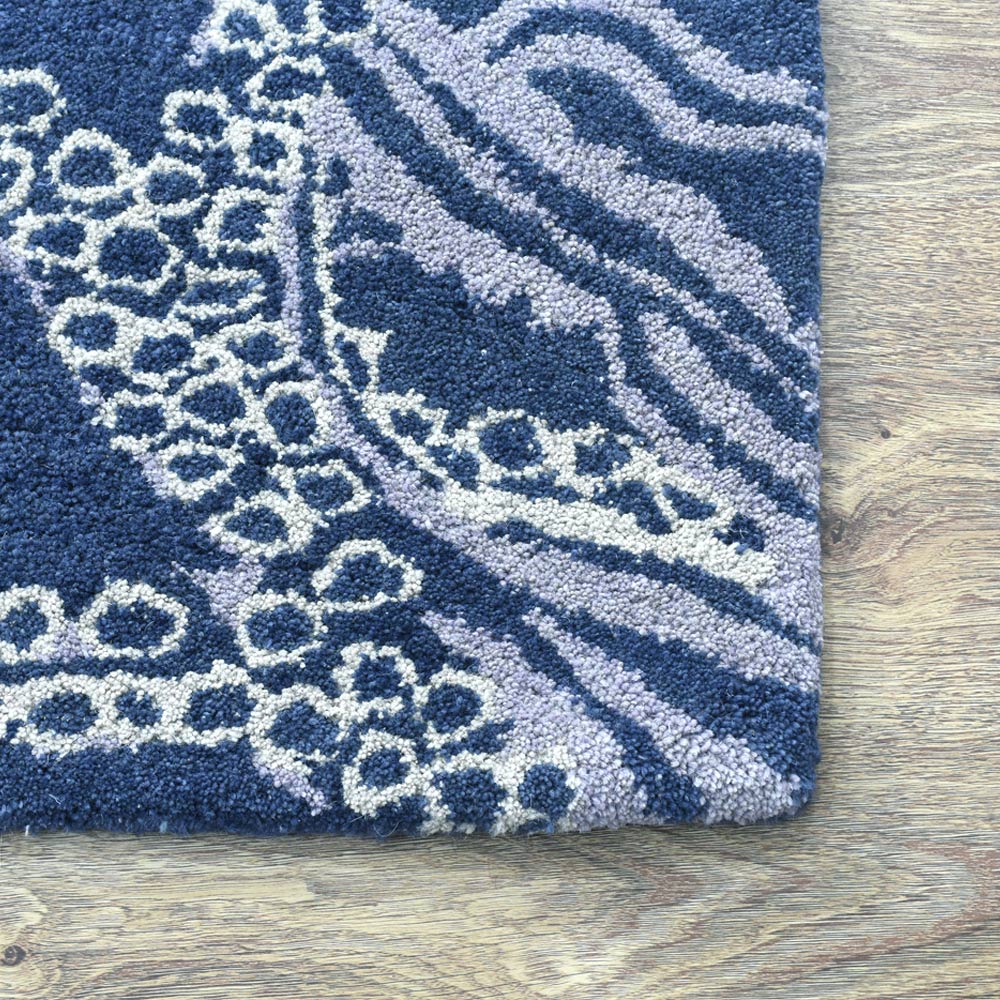 Hand Tufted Blue Beige Wool Contemporary Rug