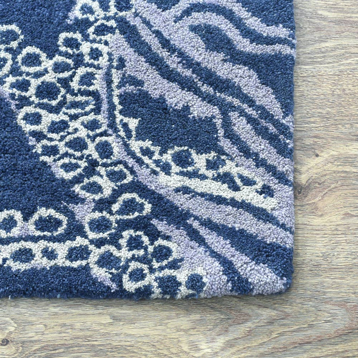 Hand Tufted Blue Beige Wool Contemporary Rug
