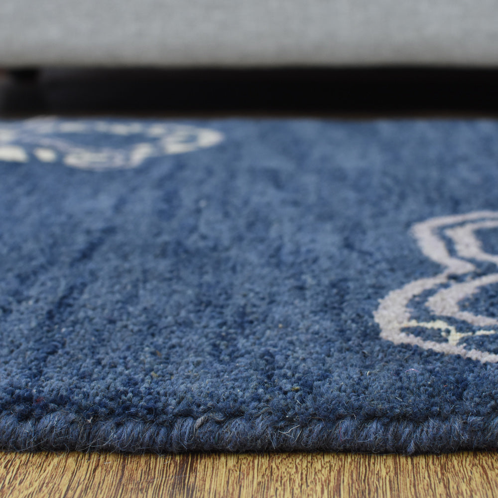 Hand Tufted Blue Beige Wool Contemporary Rug