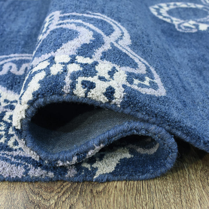 Hand Tufted Blue Beige Wool Contemporary Rug