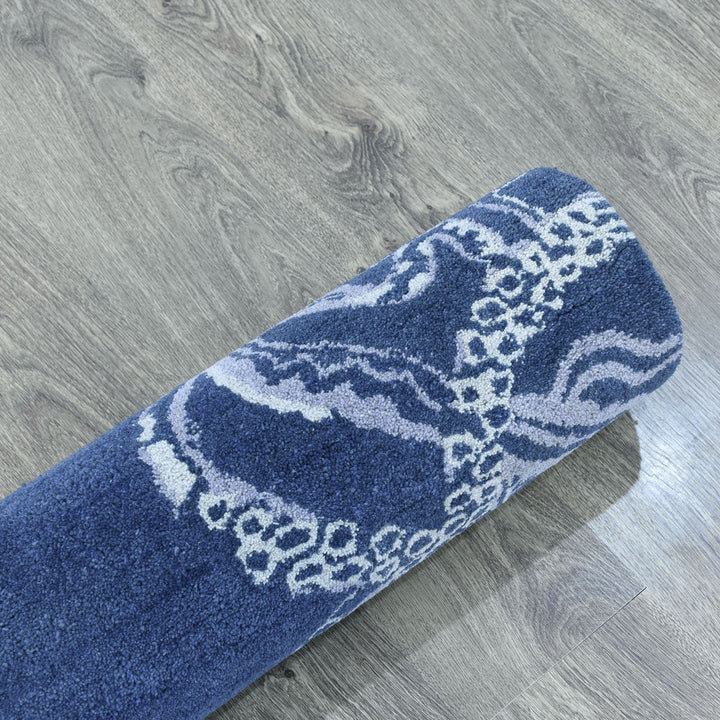 Hand Tufted Blue Beige Wool Contemporary Rug