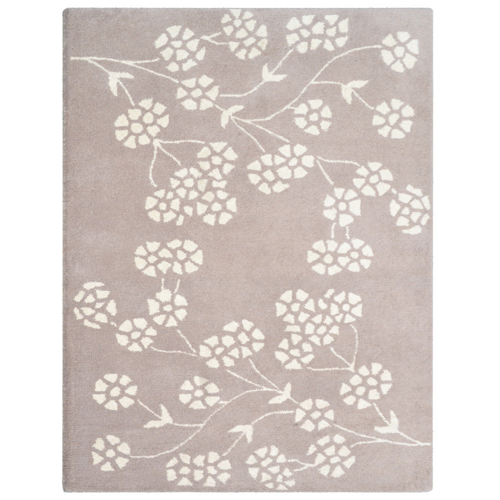 Hand Tufted Wool Area Rug Floral Beige White K00513