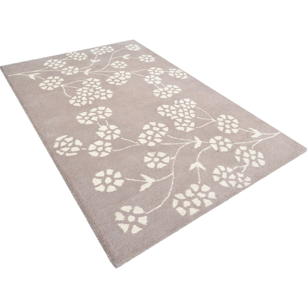 Hand Tufted Wool Area Rug Floral Beige White K00513