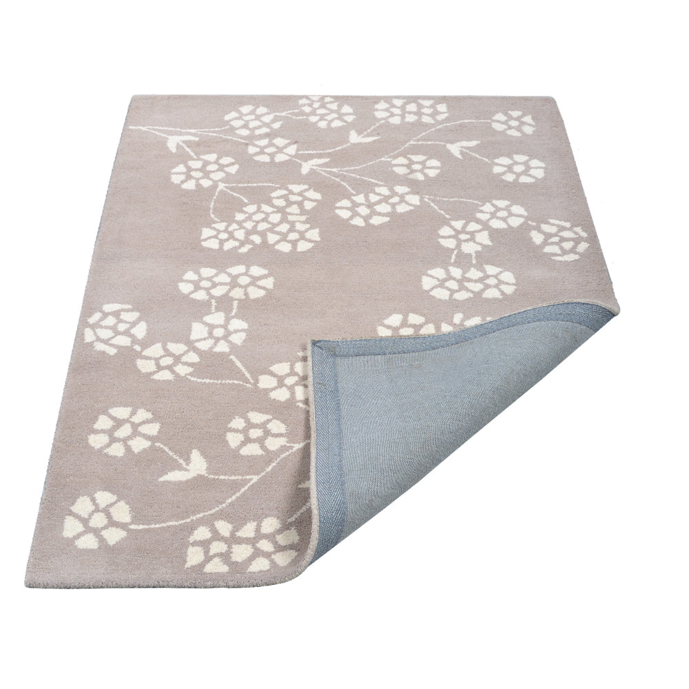 Hand Tufted Wool Area Rug Floral Beige White K00513