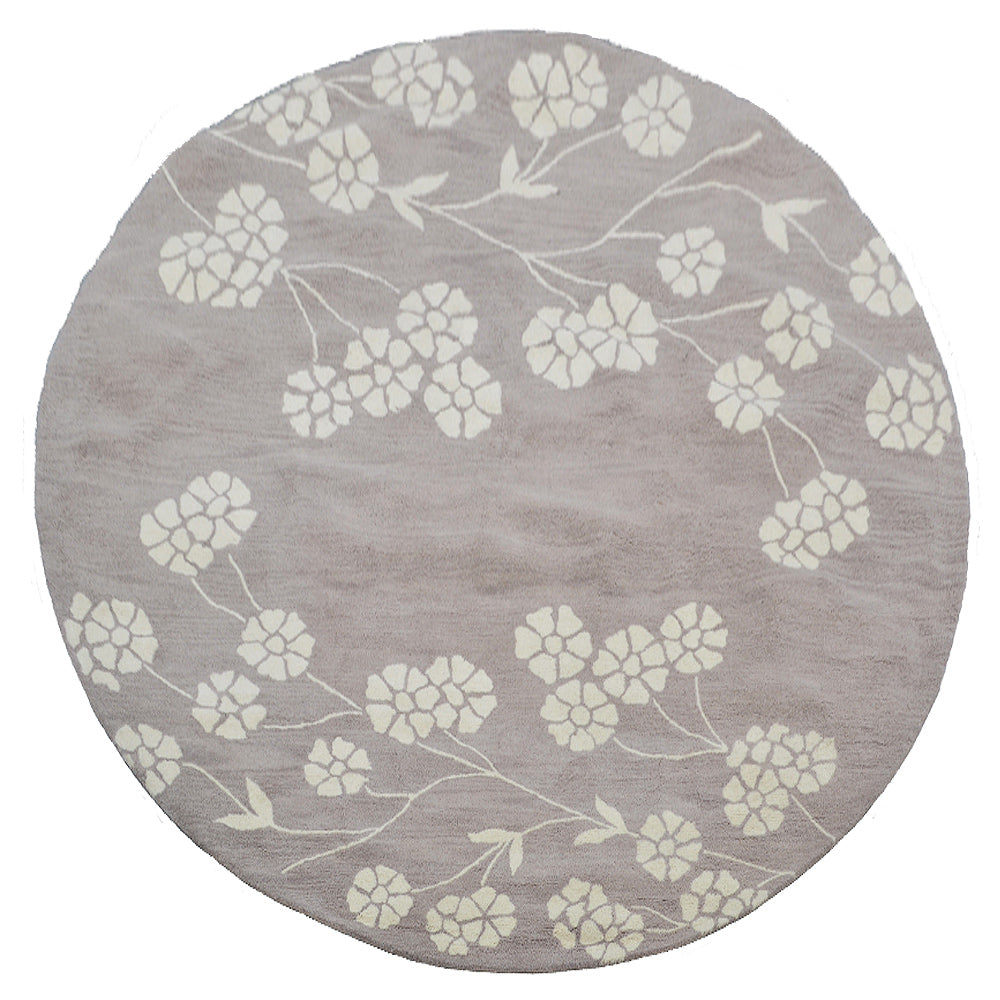 Hand Tufted Wool Area Rug Floral Beige White K00513