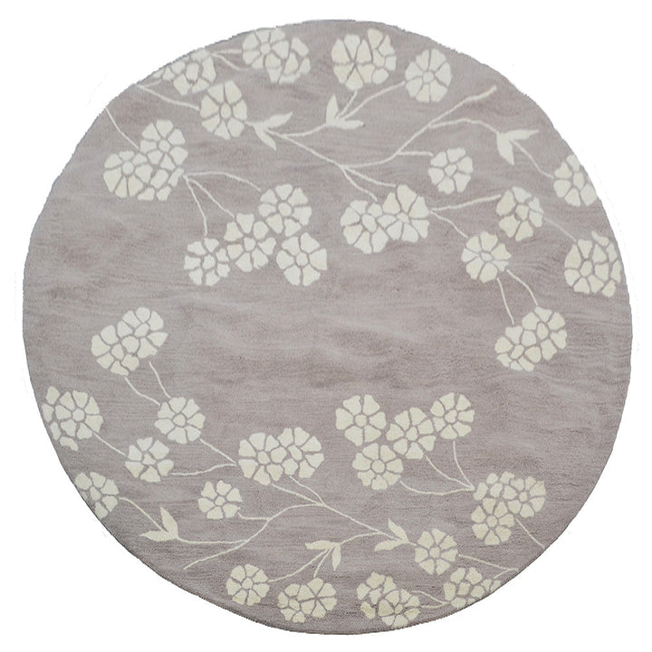 Hand Tufted Wool Area Rug Floral Beige White K00513