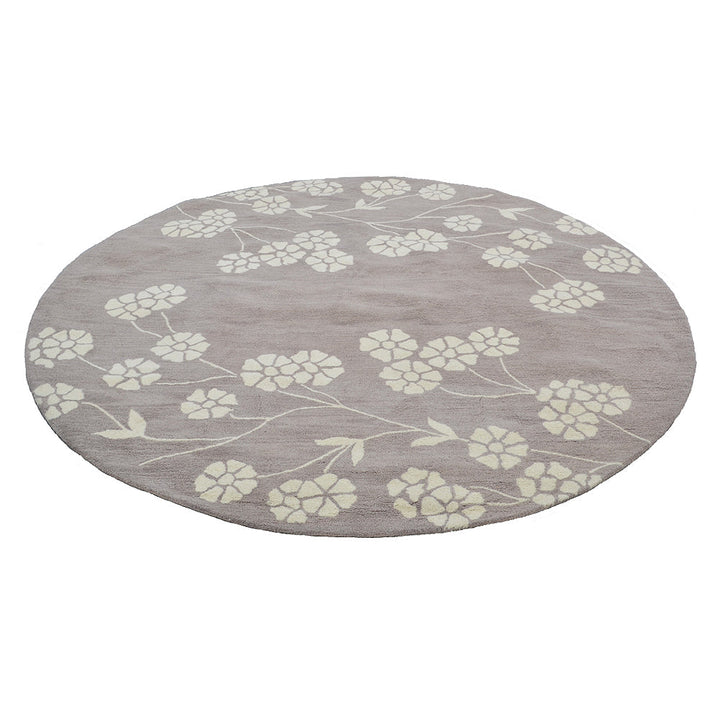 Hand Tufted Wool Area Rug Floral Beige White K00513