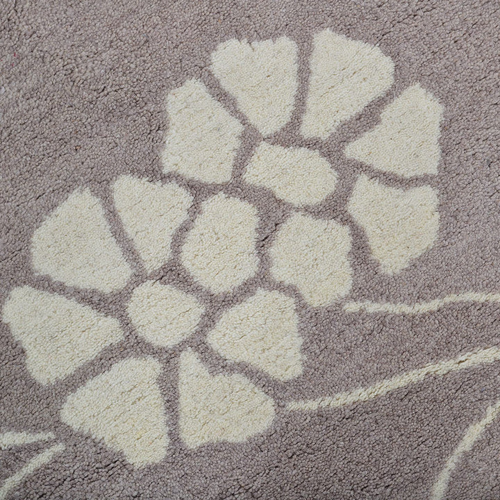 Hand Tufted Wool Area Rug Floral Beige White K00513