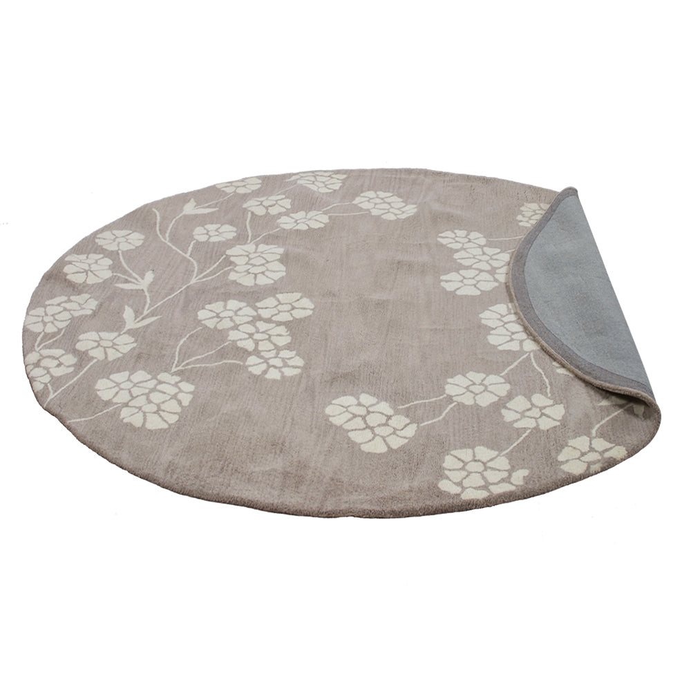 Hand Tufted Wool Area Rug Floral Beige White K00513