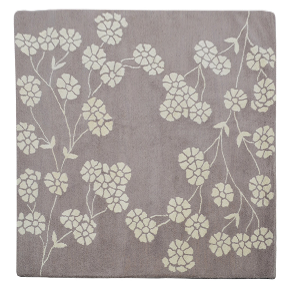 Hand Tufted Wool Area Rug Floral Beige White K00513