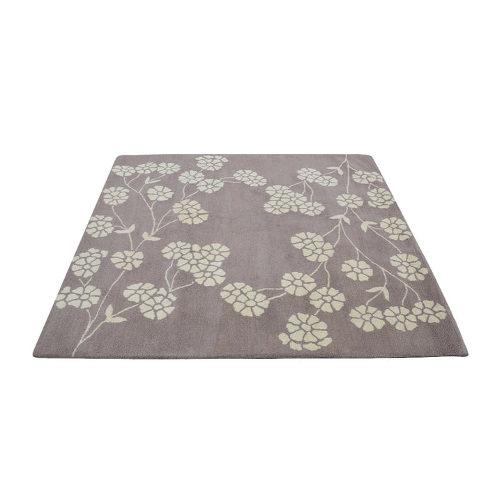 Hand Tufted Wool Area Rug Floral Beige White K00513