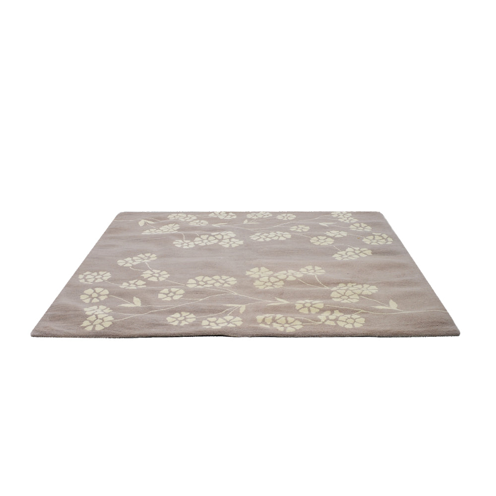 Hand Tufted Wool Area Rug Floral Beige White K00513