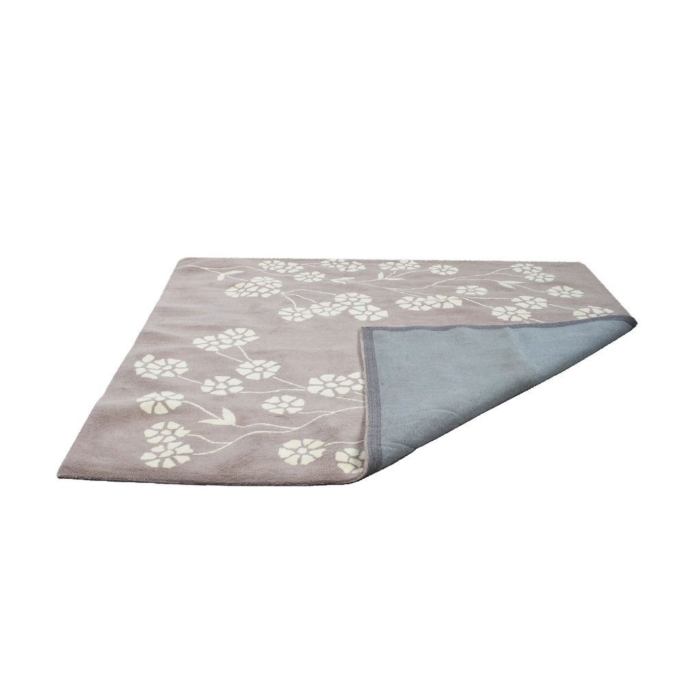 Hand Tufted Wool Area Rug Floral Beige White K00513