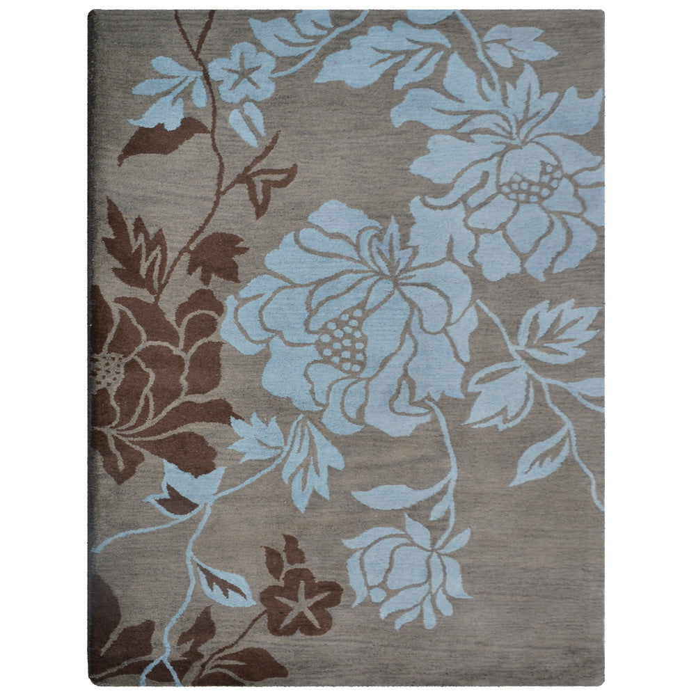Hand Tufted Wool Area Rug Floral Gray Blue K00514