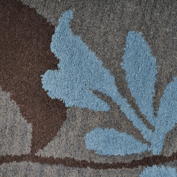 Hand Tufted Wool Area Rug Floral Gray Blue K00514