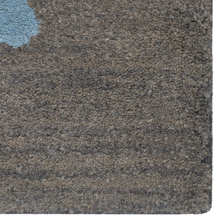 Hand Tufted Wool Area Rug Floral Gray Blue K00514