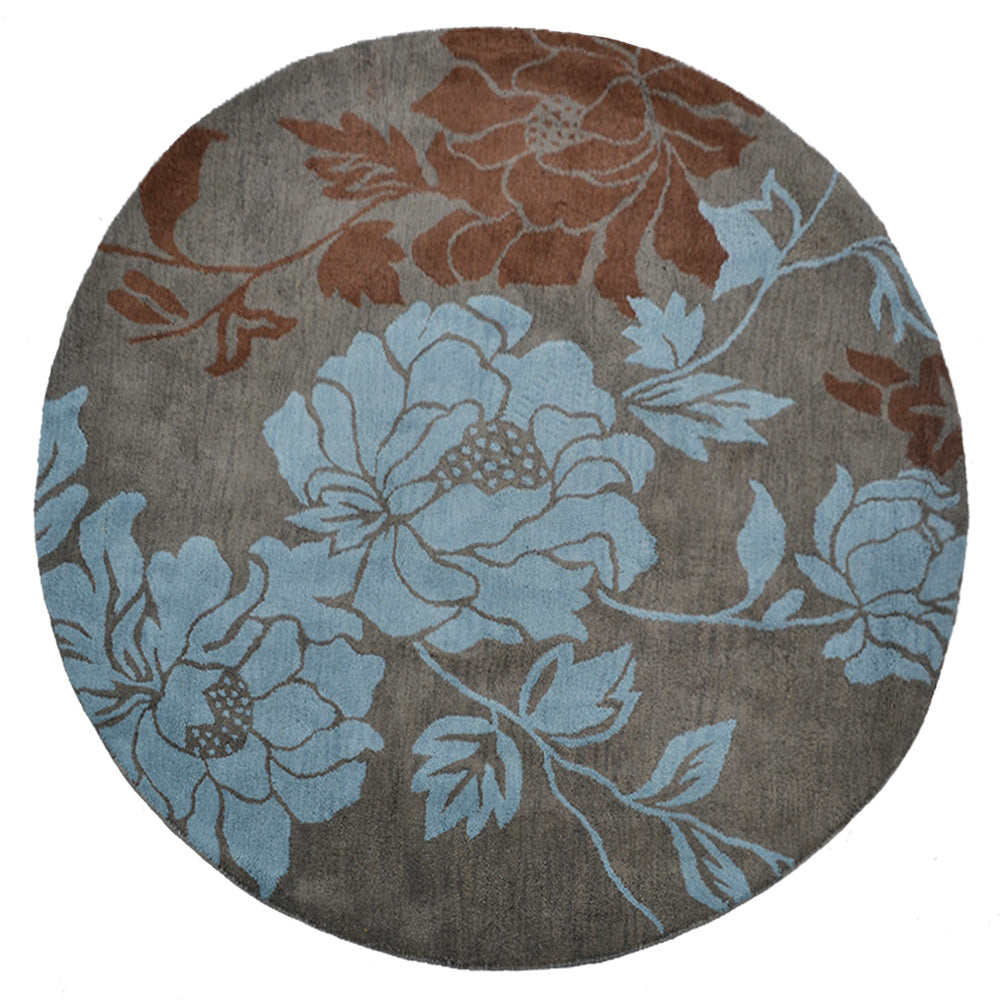 Hand Tufted Wool Area Rug Floral Gray Blue K00514