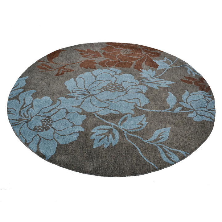 Hand Tufted Wool Area Rug Floral Gray Blue K00514