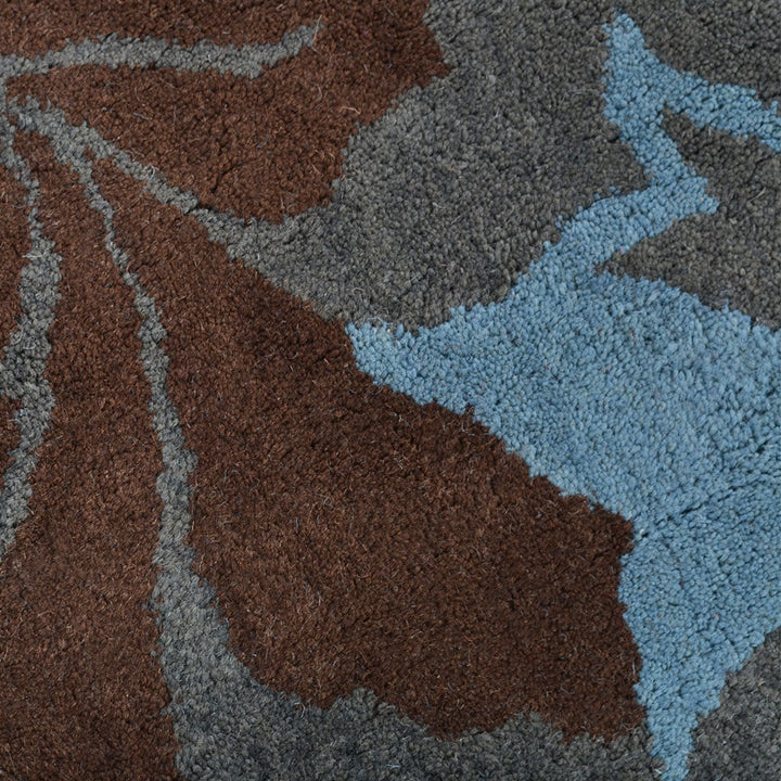 Hand Tufted Wool Area Rug Floral Gray Blue K00514