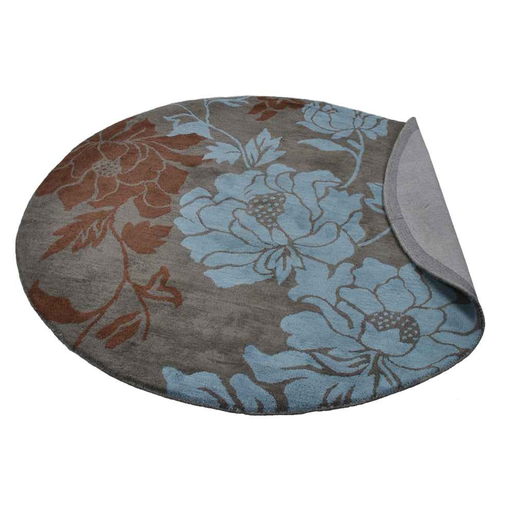 Hand Tufted Wool Area Rug Floral Gray Blue K00514