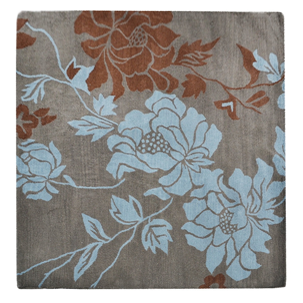 Hand Tufted Wool Area Rug Floral Gray Blue K00514