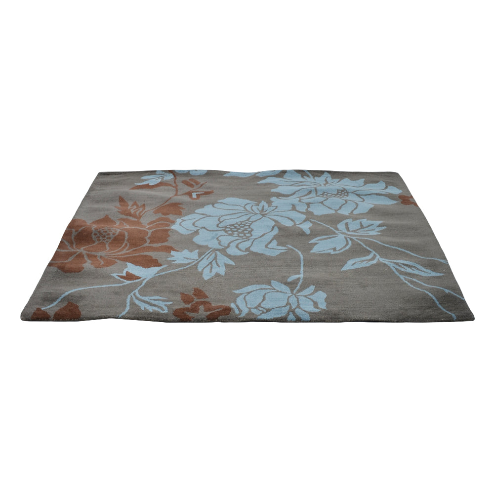 Hand Tufted Wool Area Rug Floral Gray Blue K00514