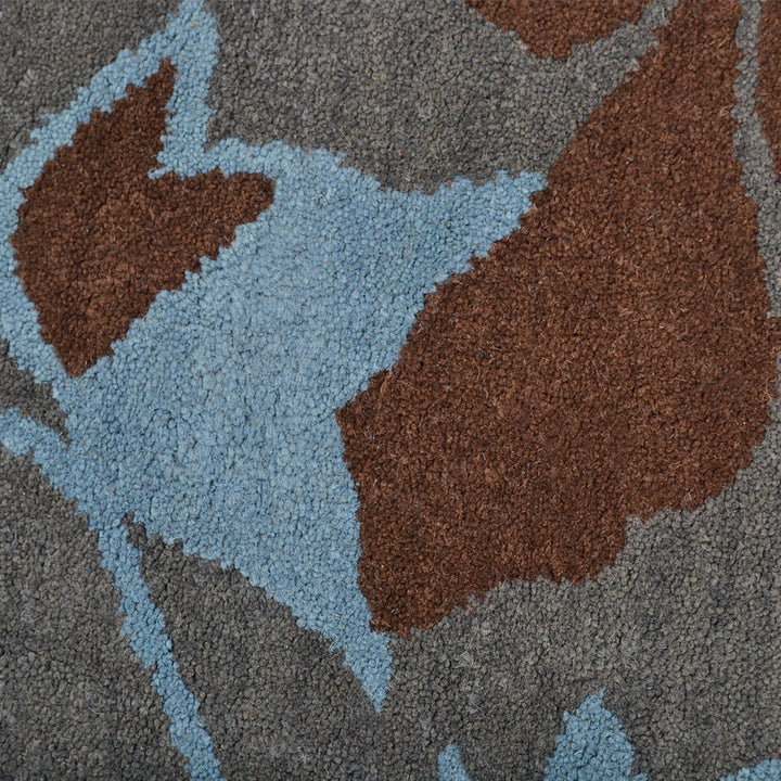 Hand Tufted Wool Area Rug Floral Gray Blue K00514