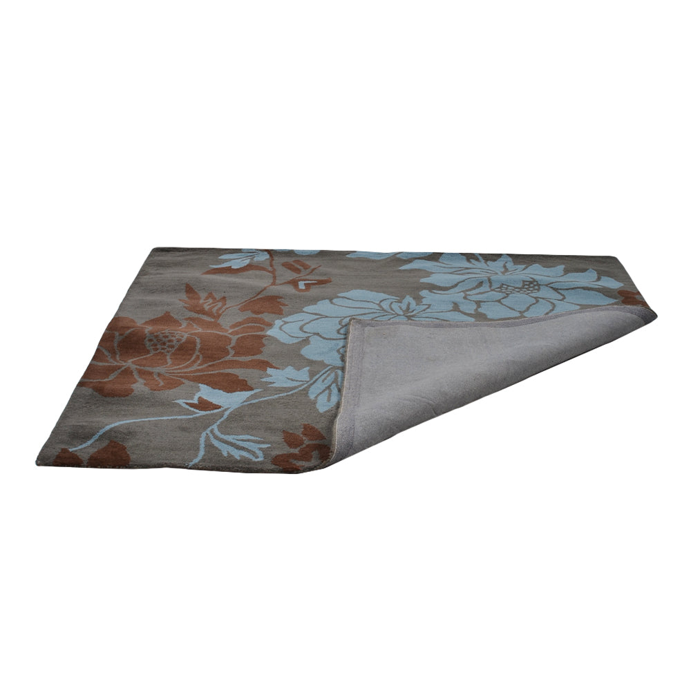 Hand Tufted Wool Area Rug Floral Gray Blue K00514