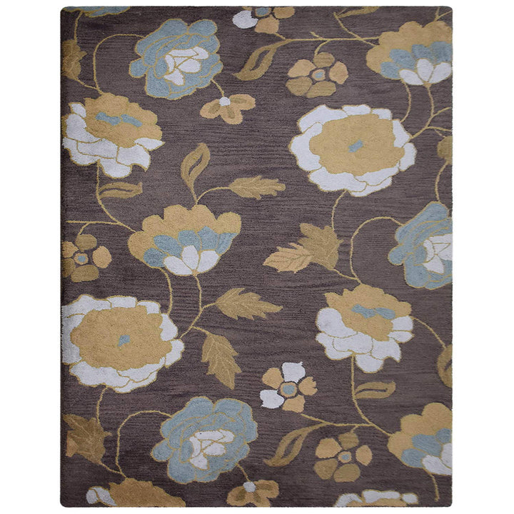 Hand Tufted Wool Area Rug Floral Brown K00518