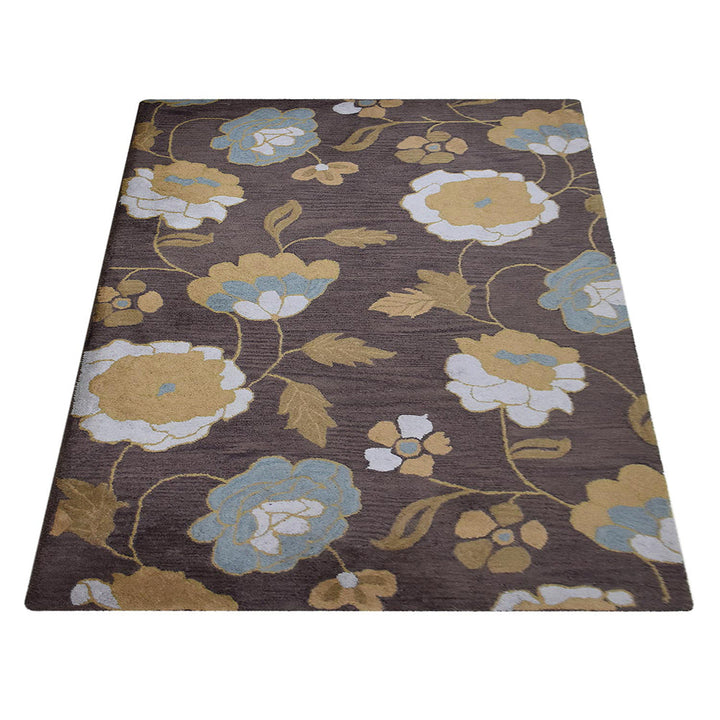 Hand Tufted Wool Area Rug Floral Brown K00518