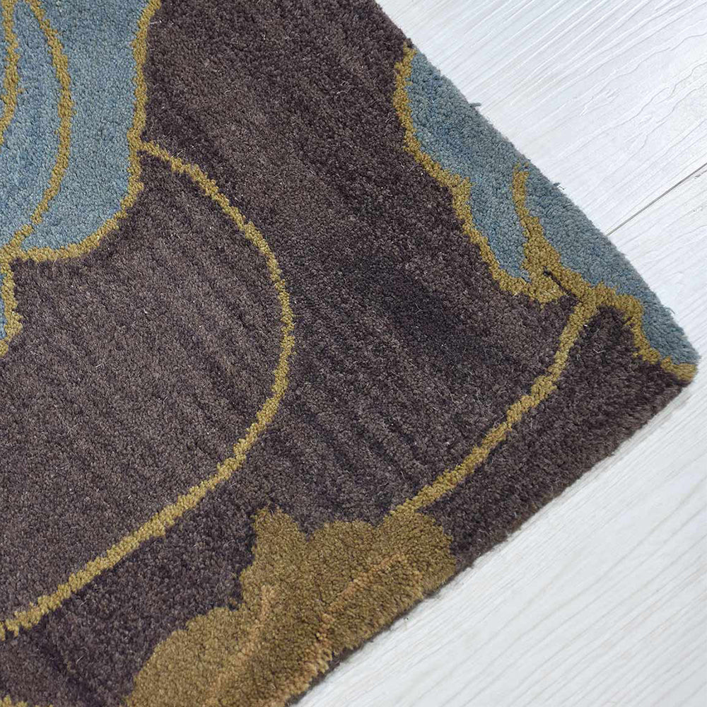 Hand Tufted Wool Area Rug Floral Brown K00518