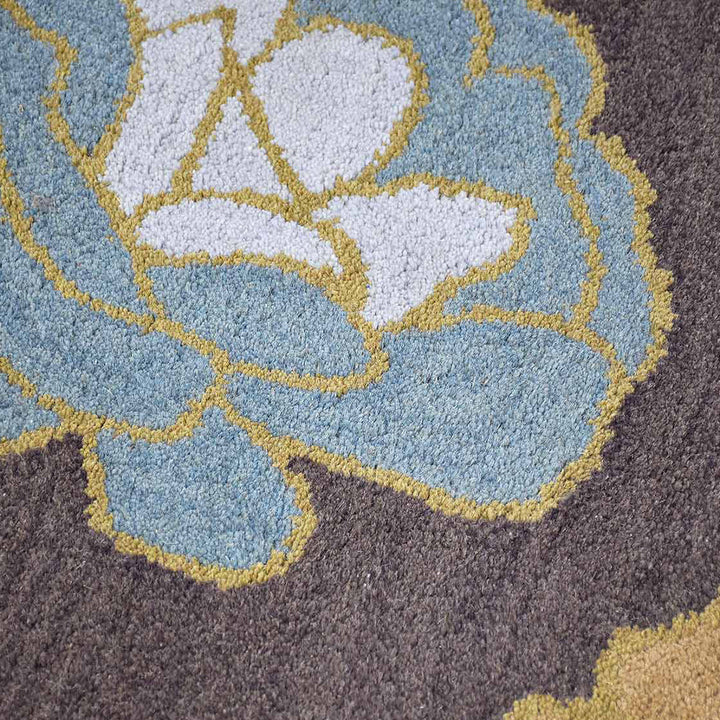 Hand Tufted Wool Area Rug Floral Brown K00518