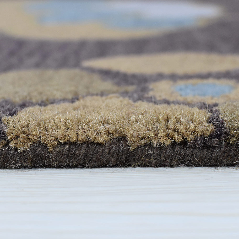 Hand Tufted Wool Area Rug Floral Brown K00518