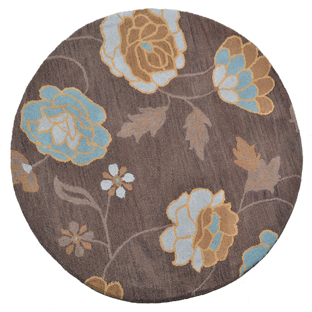 Hand Tufted Wool Area Rug Floral Brown K00518