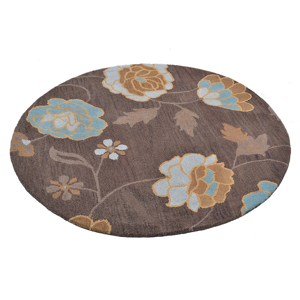 Hand Tufted Wool Area Rug Floral Brown K00518