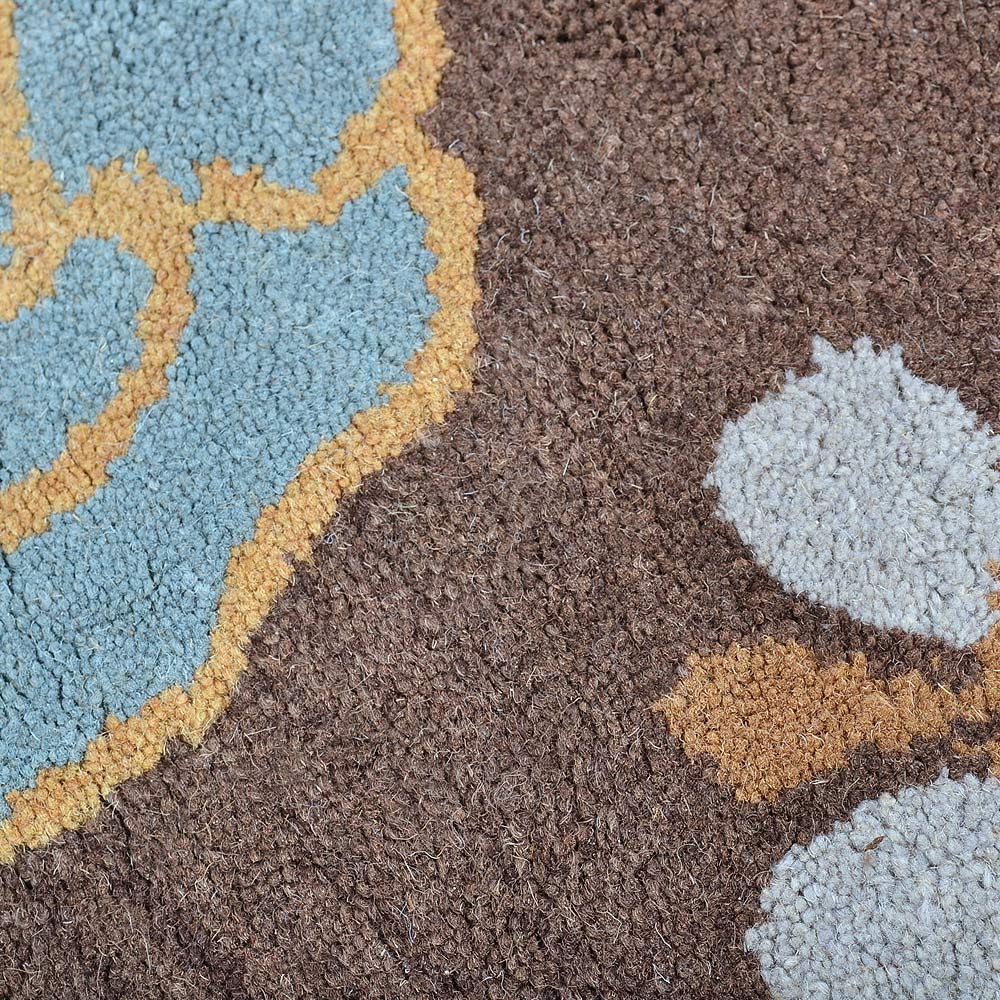 Hand Tufted Wool Area Rug Floral Brown K00518