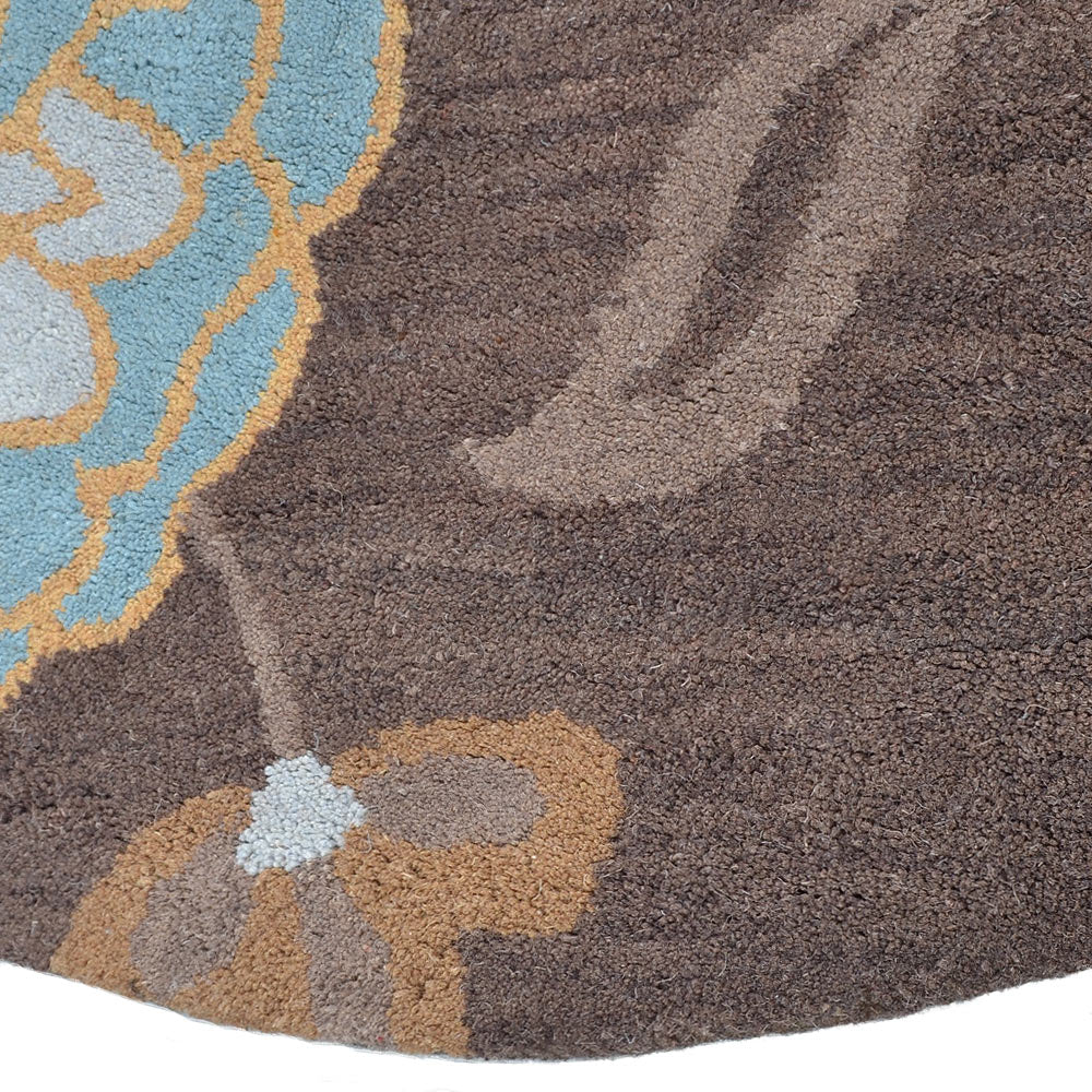 Hand Tufted Wool Area Rug Floral Brown K00518